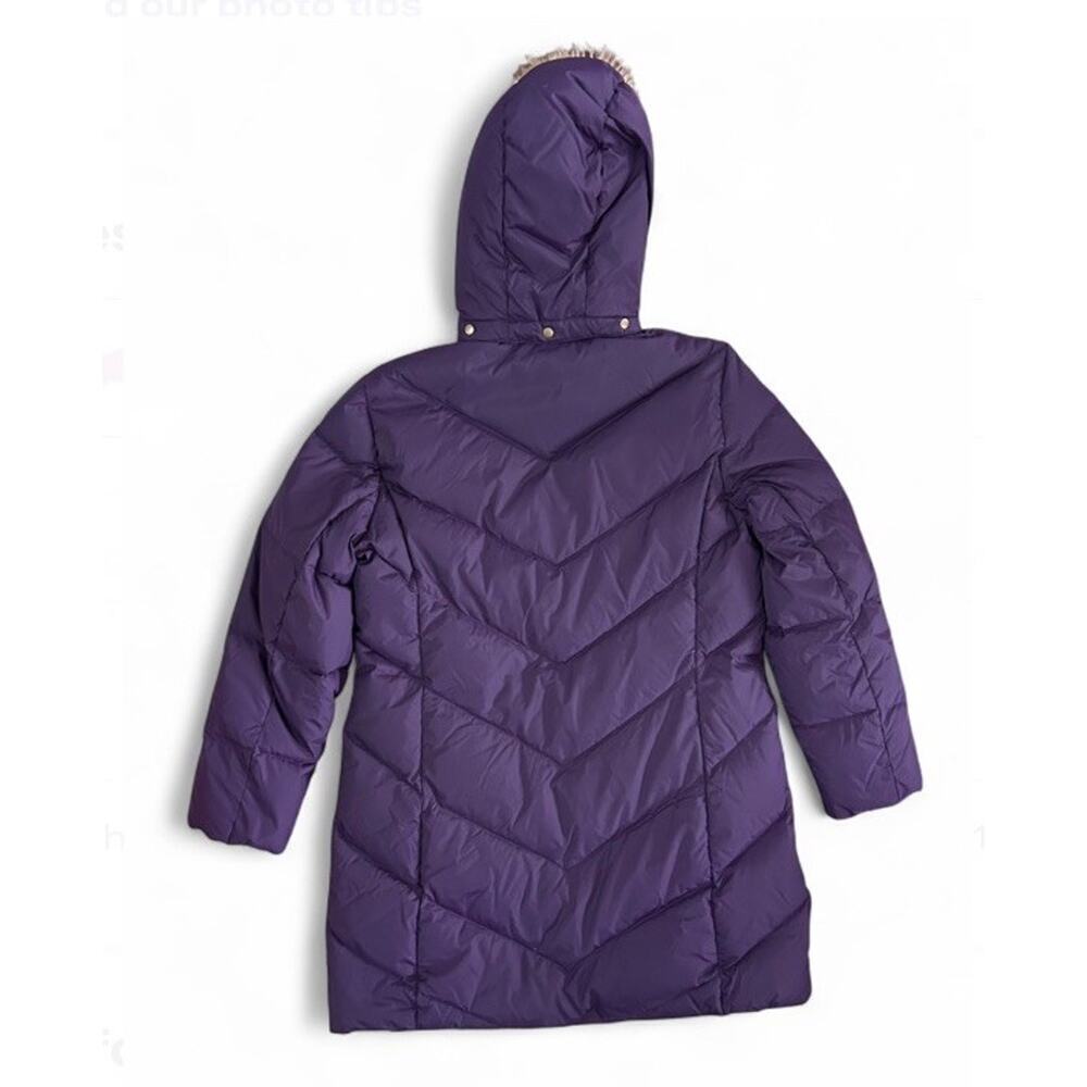 Land’s End Women’s Purple Down Puffer Jacket Faux Fur Hood Size P Med 10-12 - Picture 10 of 11